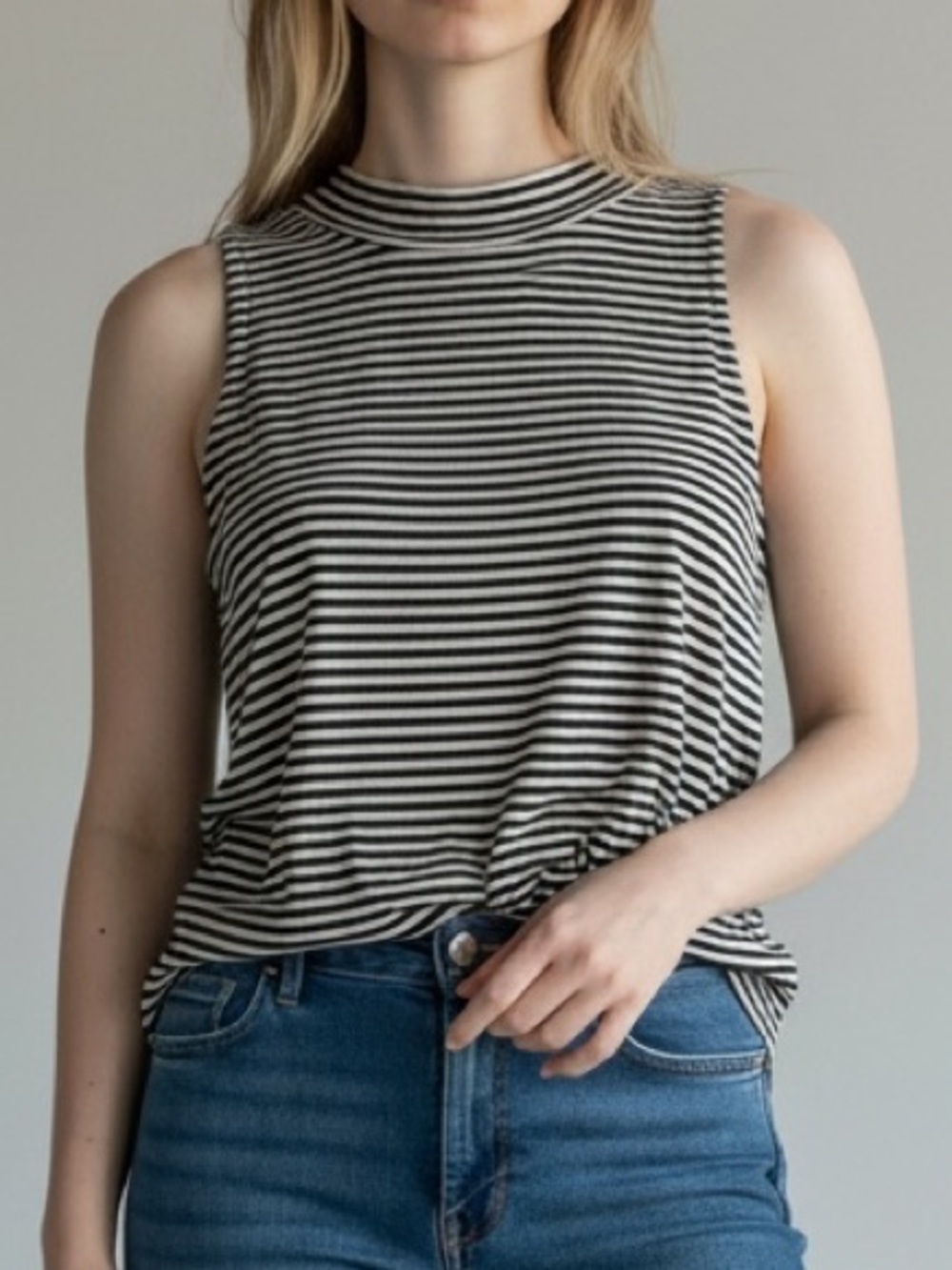 Madewell Black White Striped Mock Neck Tank Top Minimalist Capsule Wardrobe